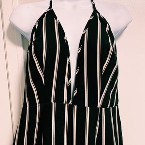 Black/white striped wide leg jumpsuit